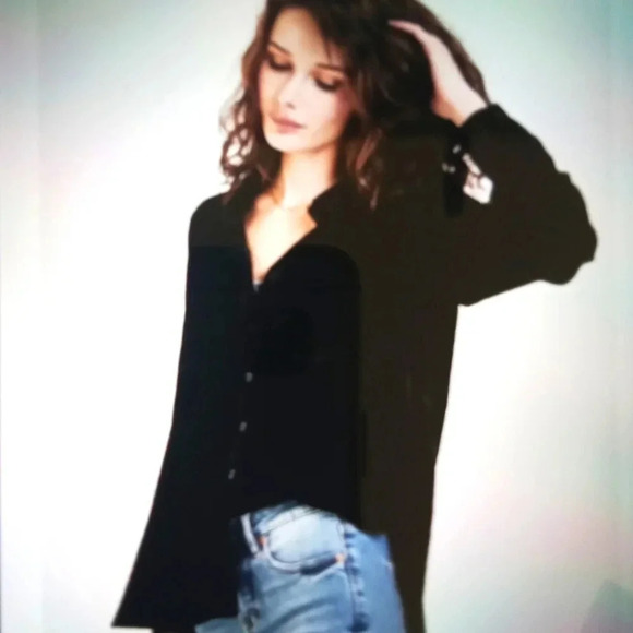 Dear John velvet button down blouse black long sleeve women's size extra small - Picture 2 of 9